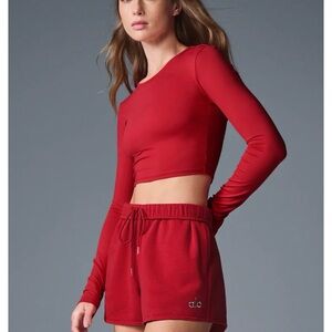 Alo Alosoft Crop Finesse Long Sleeve NWT Bold Red